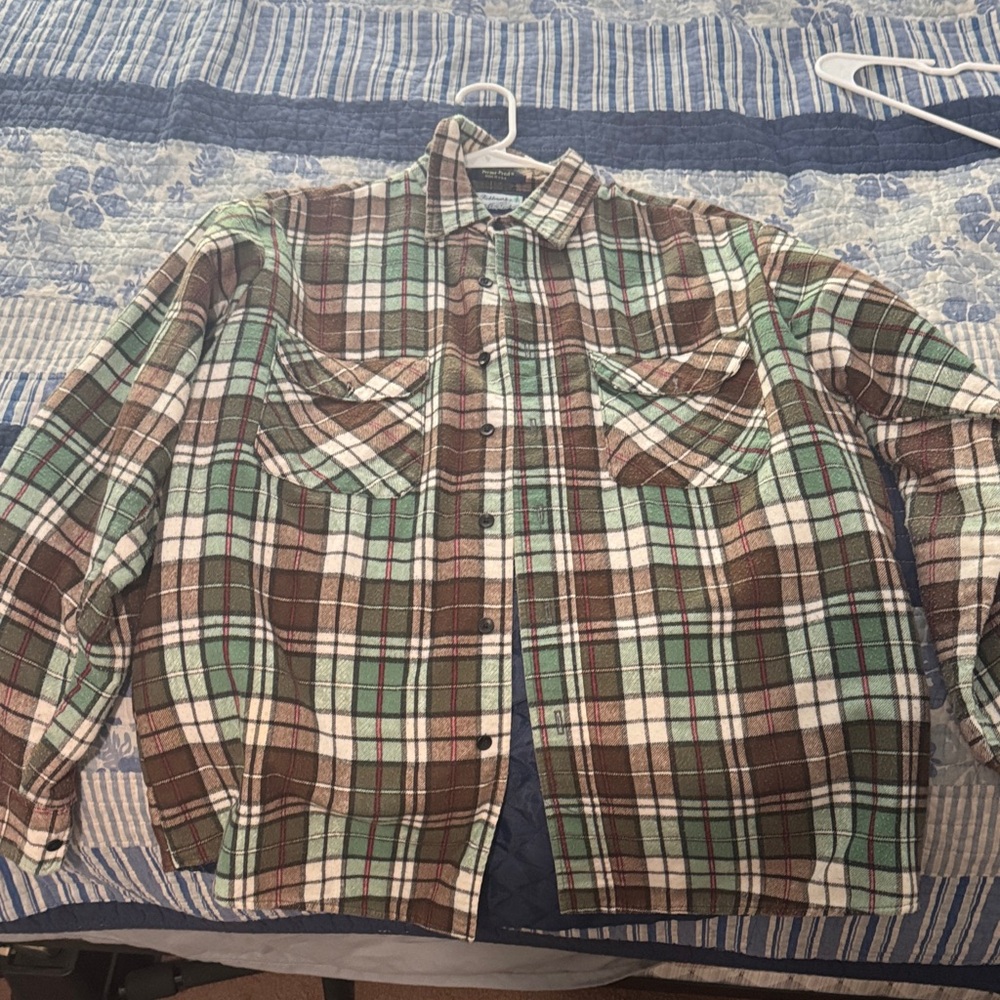 Men's Plaid Casual Button Down Shirt - Green and Brown